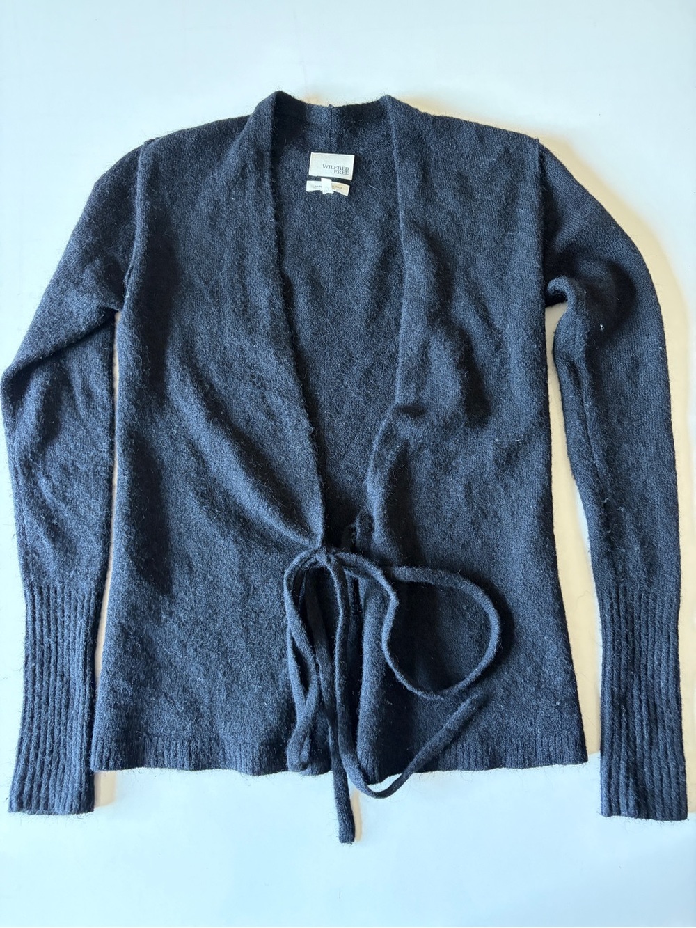 Wilfred free open cardigan wool alpaca acrylic blend black sweater tie front xxs
